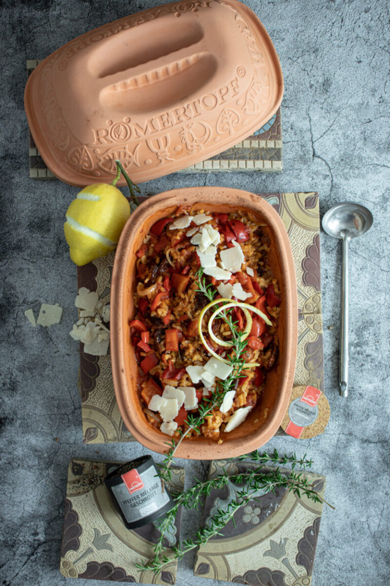 Rotes Risotto aus dem Römertopf