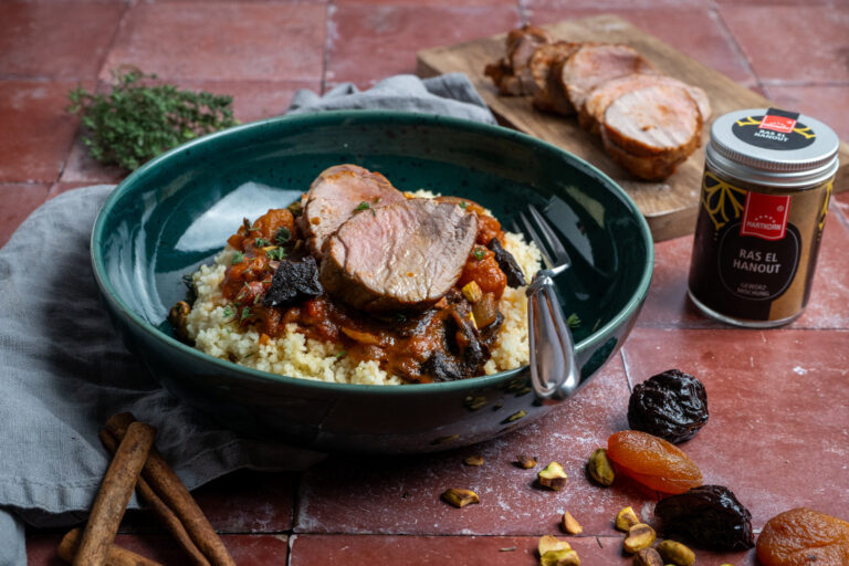 Geschmortes Schweinefilet mit Ras el Hanout & Couscous